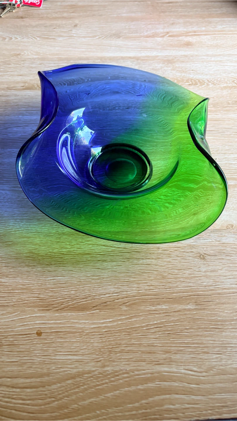 Vintage Murano style Decorative Wavy Bowl-Emerald/Lapis