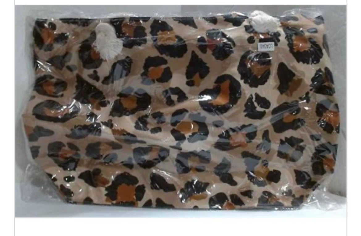 NEW 21.6" Canvas Leopard Printed Beach Bag with Handle, Brown - photo 2