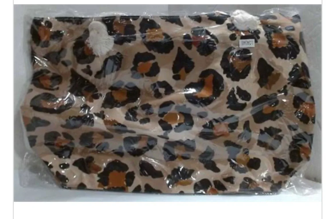 NEW 21.6" Canvas Leopard Printed Beach Bag with Handle, Brown - photo 2