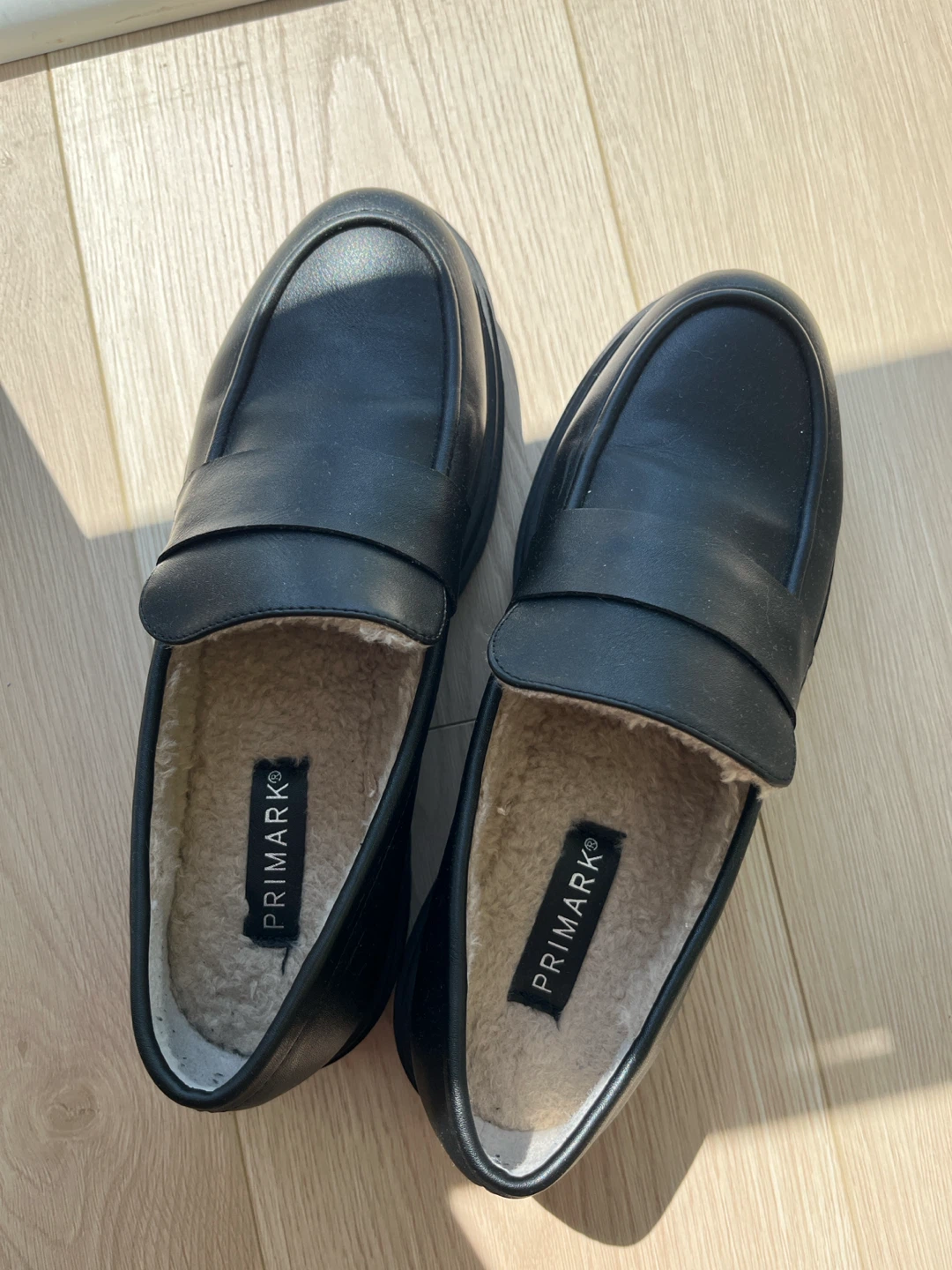 Primark Black Faux Leather Loafers with Sherpa Lining