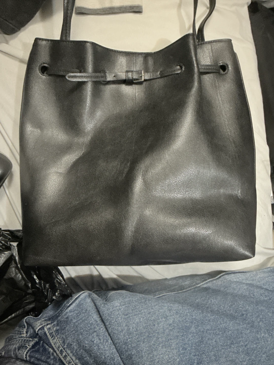 H&M Black Faux Leather Bucket Bag