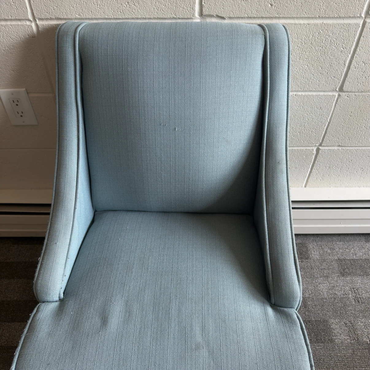 2 Armchairs with light blue textured upholstery and wooden arms - photo 5