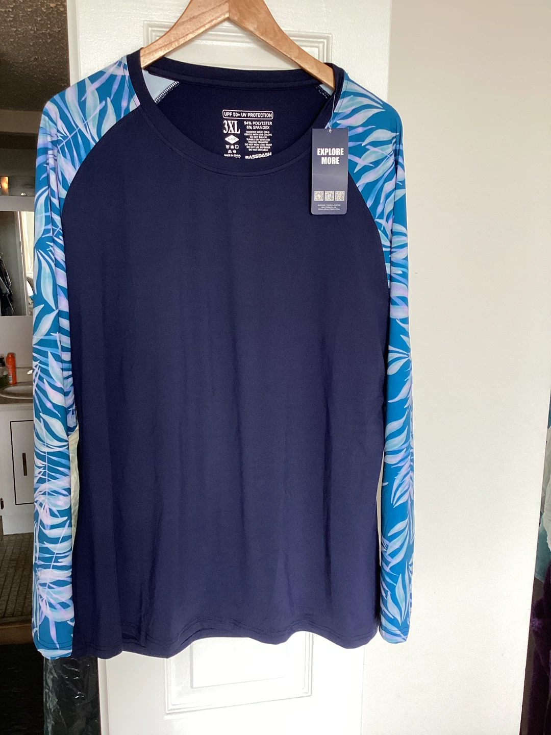 New UPF 50+ Long Sleeve Rashguard Swim Shirt - 3XL