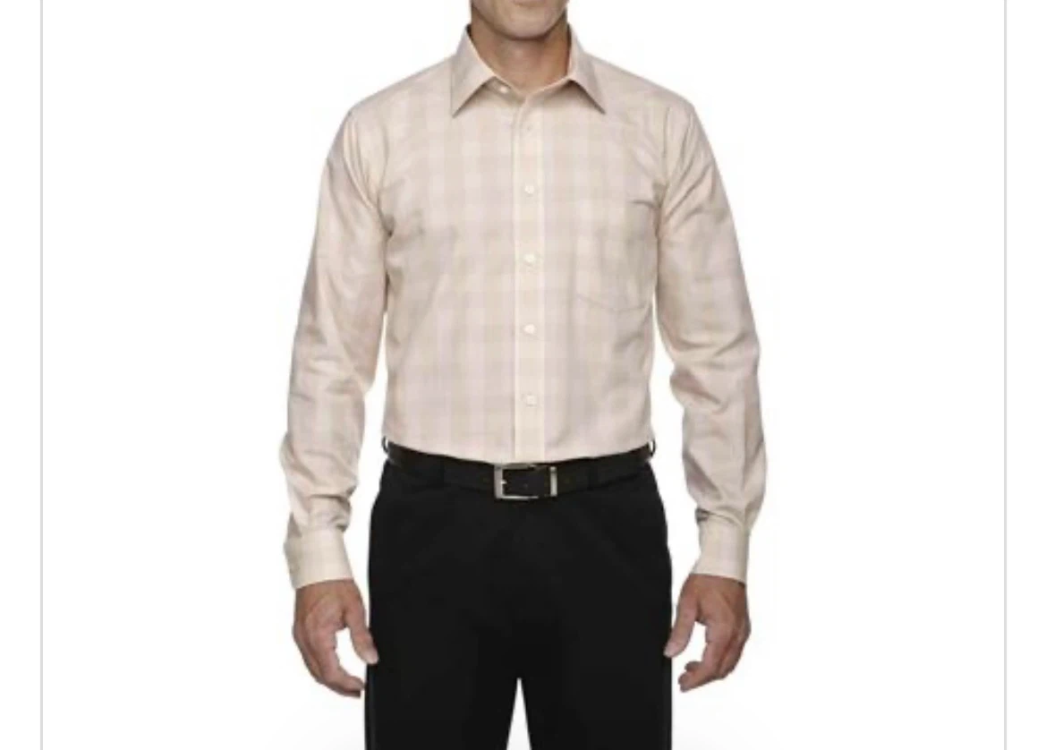 NEW Devon&Jones Men's Plaid Long sleeve Shirt sz L Light Stone