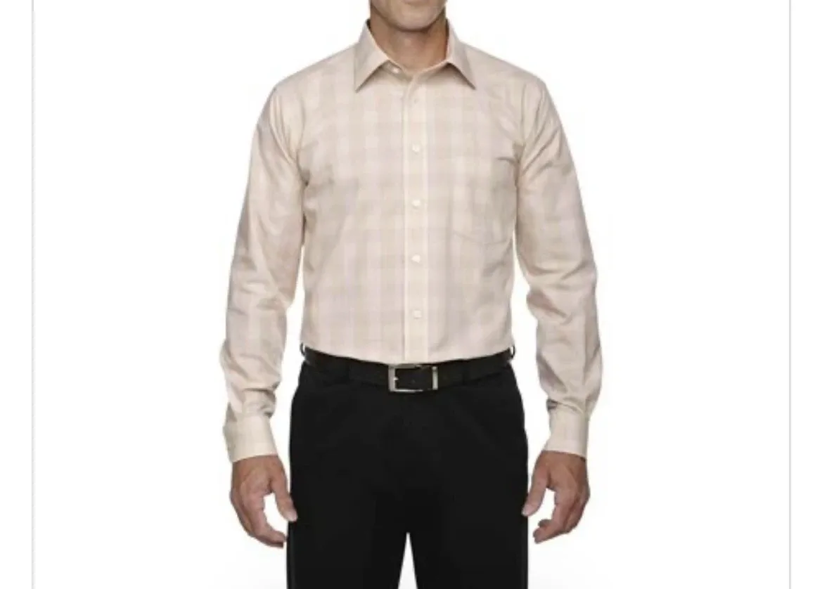 NEW Devon&Jones Men's Plaid Long sleeve Shirt sz L Light Stone