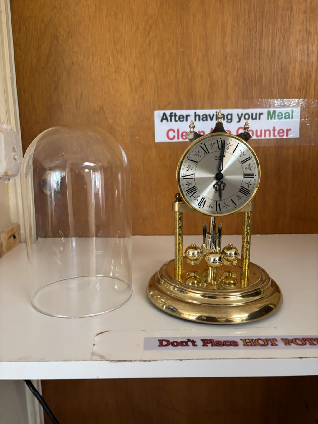Gold Pendulum Table Clock with Glass Dome