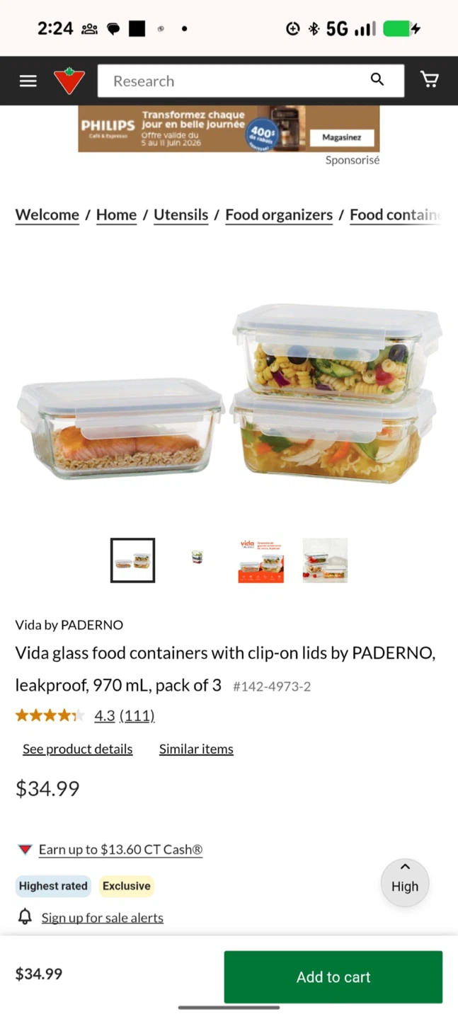 Paderno Glass Food Containers with Airtight Clip-On Lids - photo 2