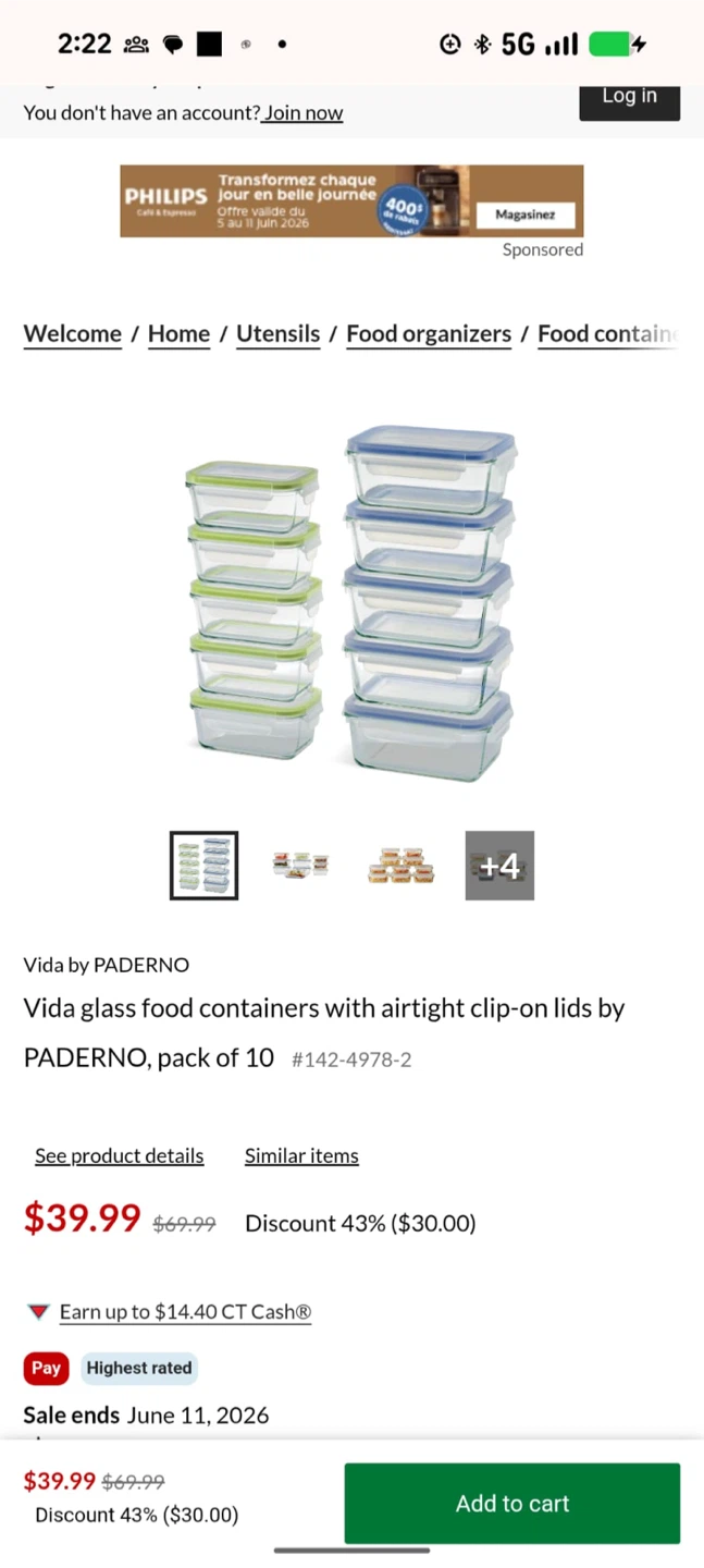 Paderno Glass Food Containers with Airtight Clip-On Lids - photo 3