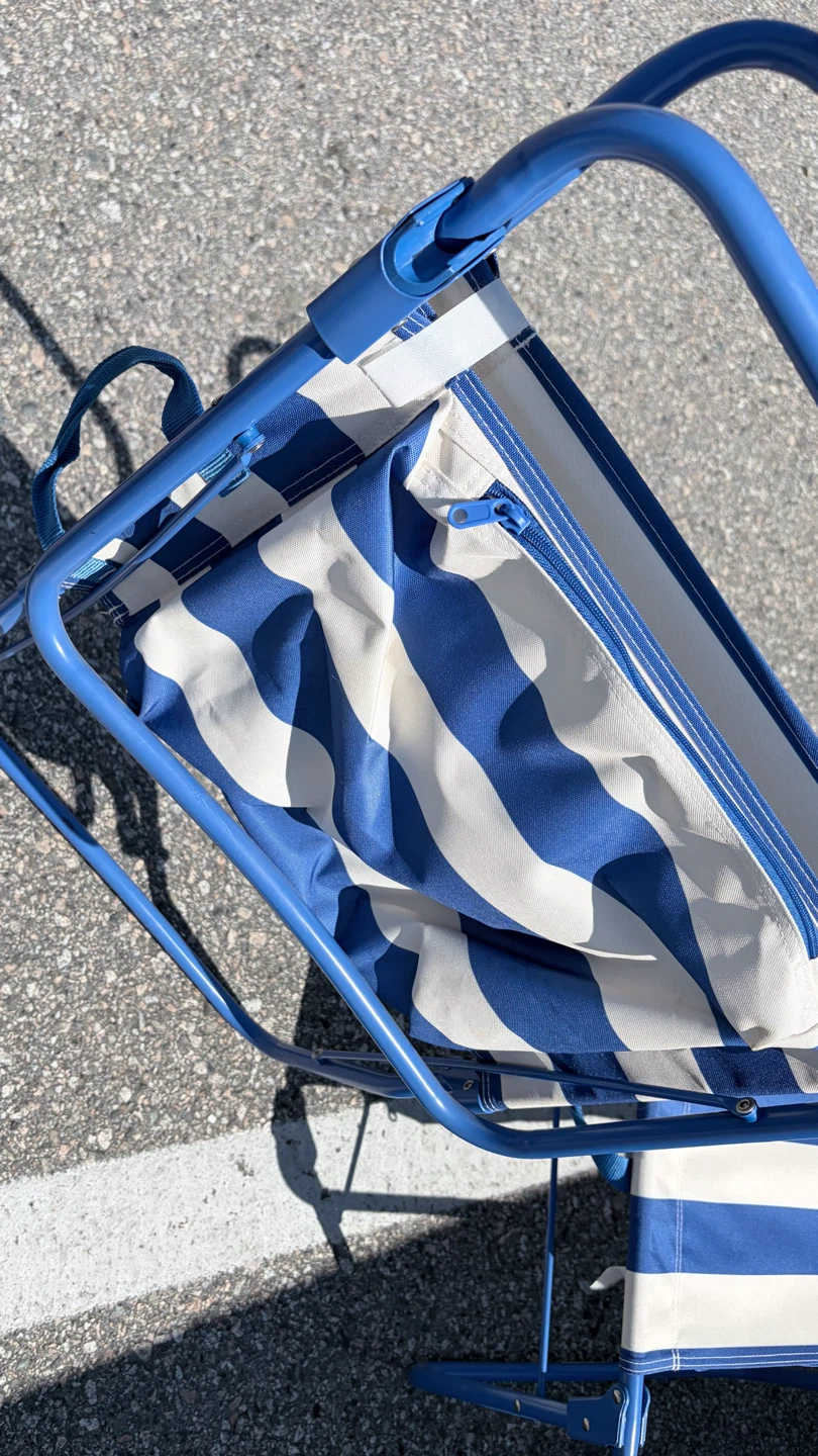 Pair of Blue and White Striped Folding Beach Chairs - photo 2