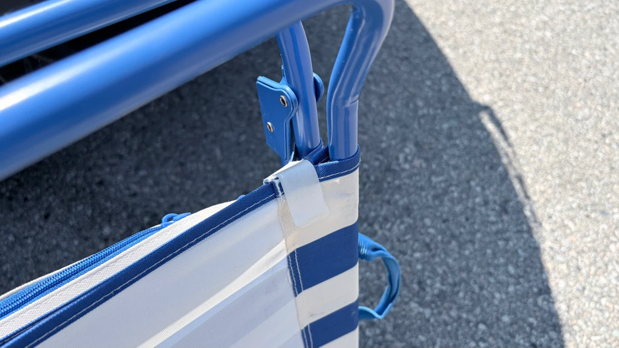 Pair of Blue and White Striped Folding Beach Chairs - photo 3