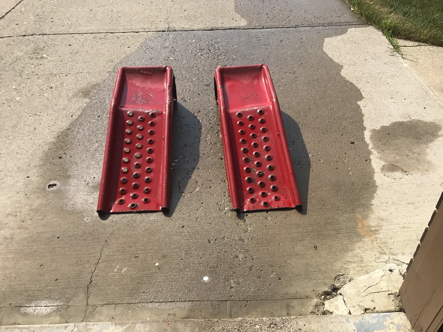 Pair of Red Metal Car Ramps