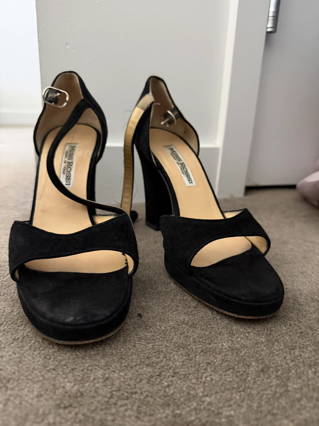 Miss Robbi Black Suede Platform Heels