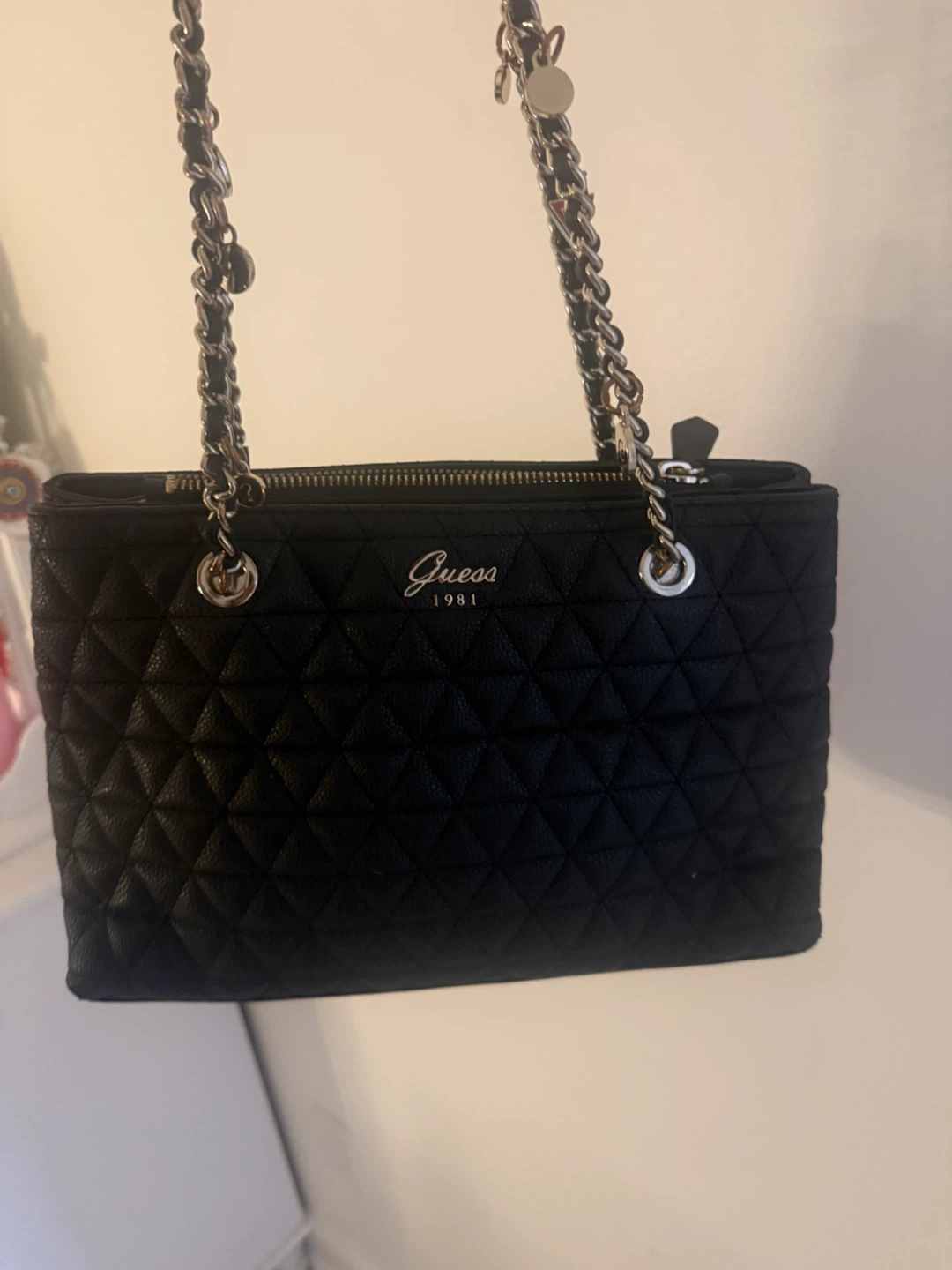 Guess Black Quilted Chain Shoulder Bag