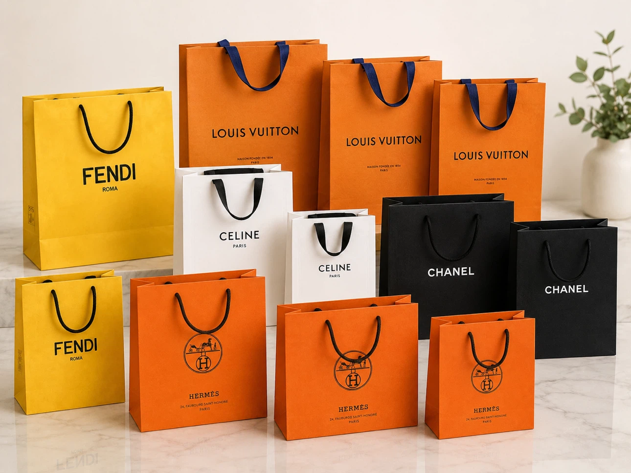 Luxury Brand Shopping Bags - Fendi, LV, Celine, Chanel, Hermes