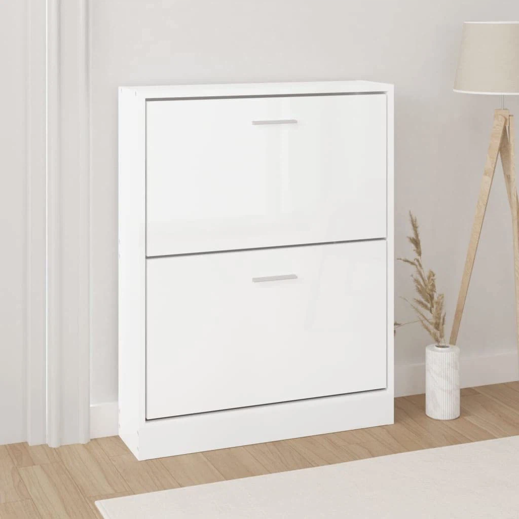White wood Shoe Cabinet High Gloss