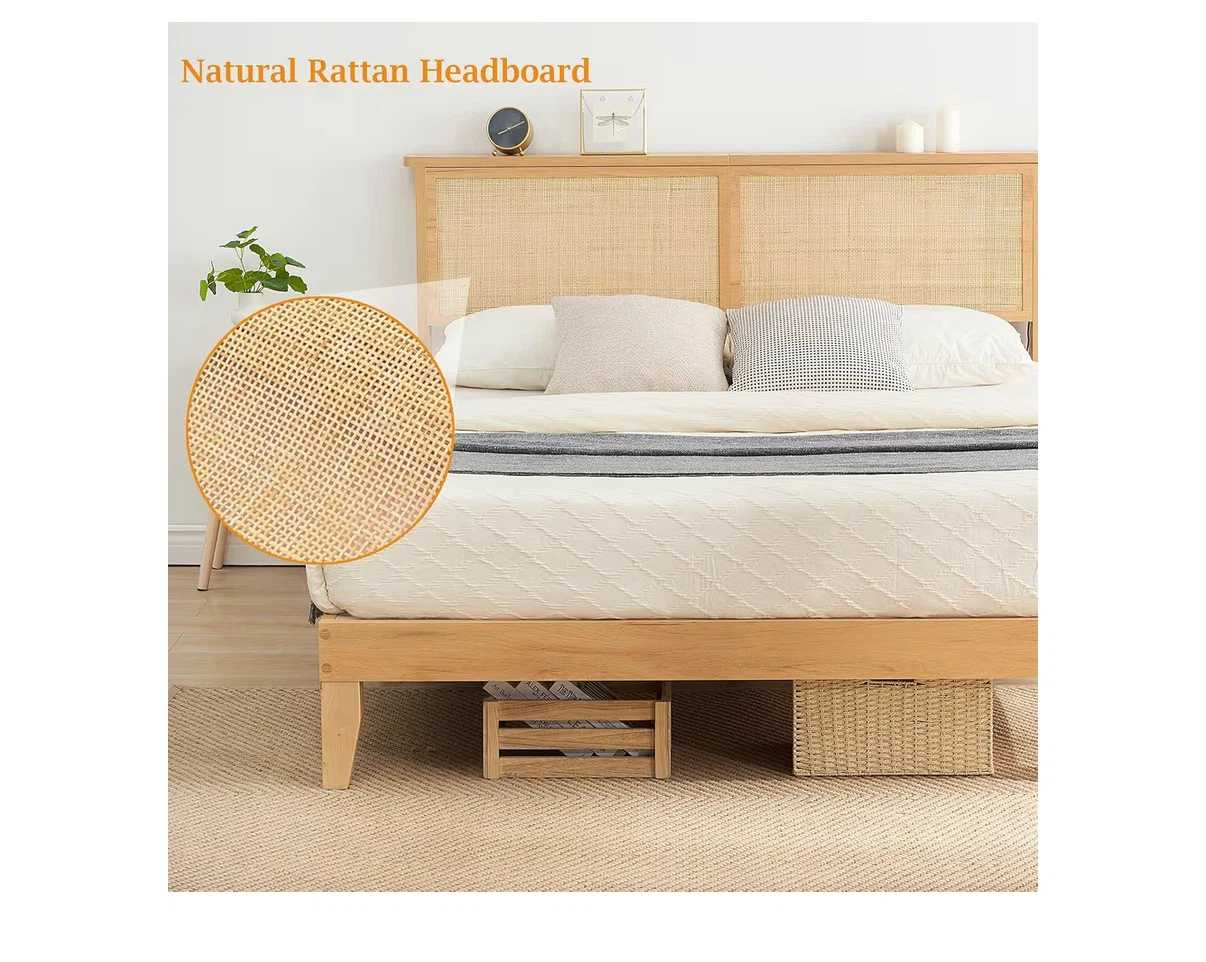 Queen Size Natural Rattan Headboard Bed Frame - photo 4