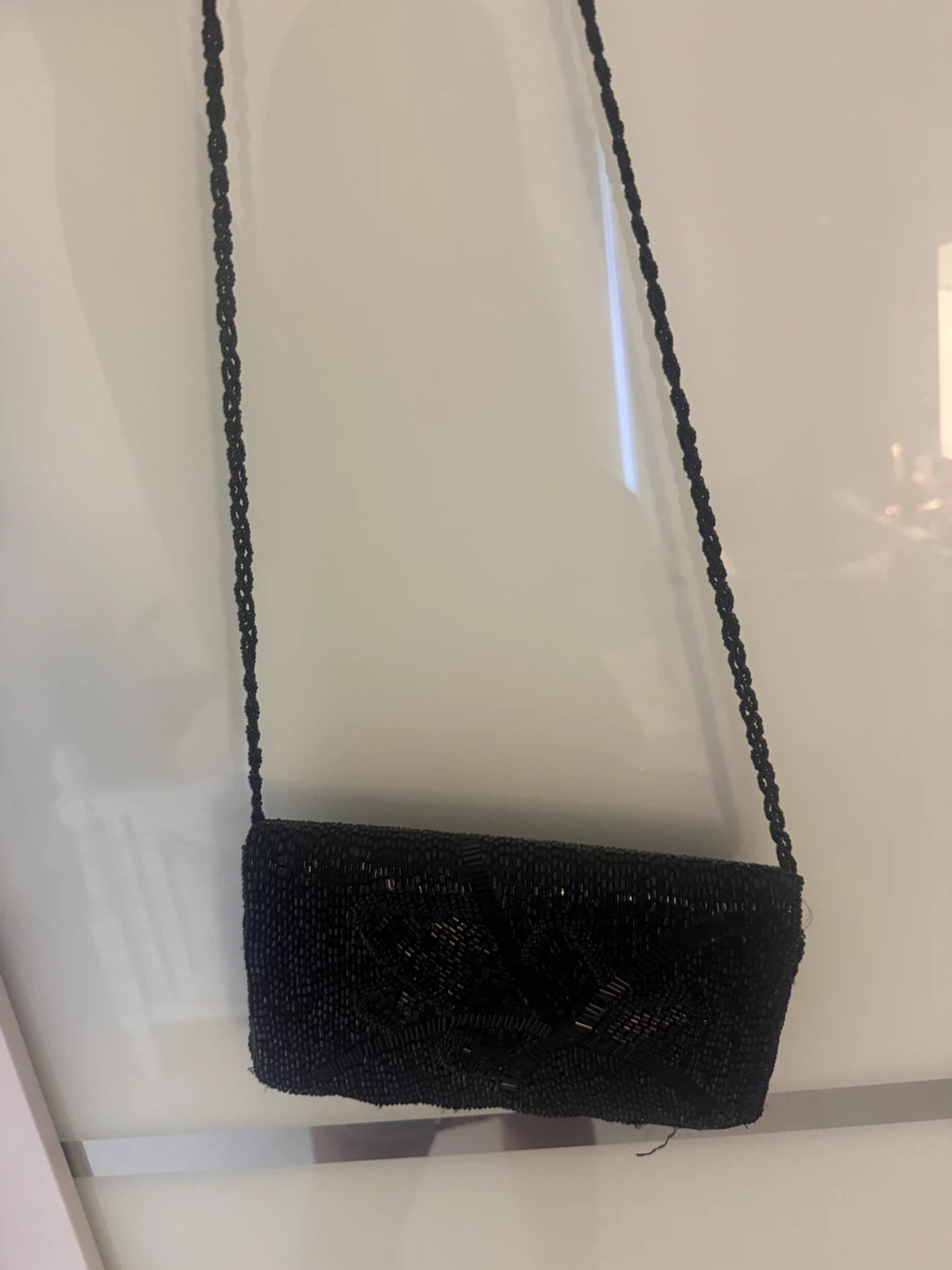 Black Beaded Clutch Purse with Shoulder Strap - photo 2