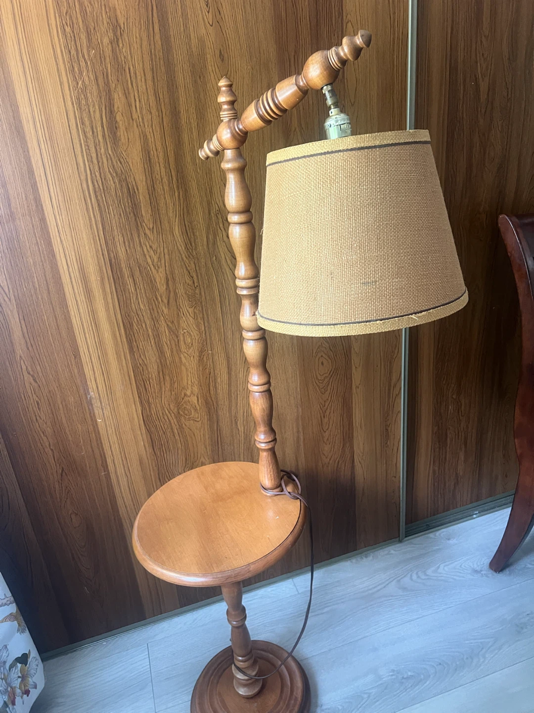 Vintage Wooden Floor Lamp with Table