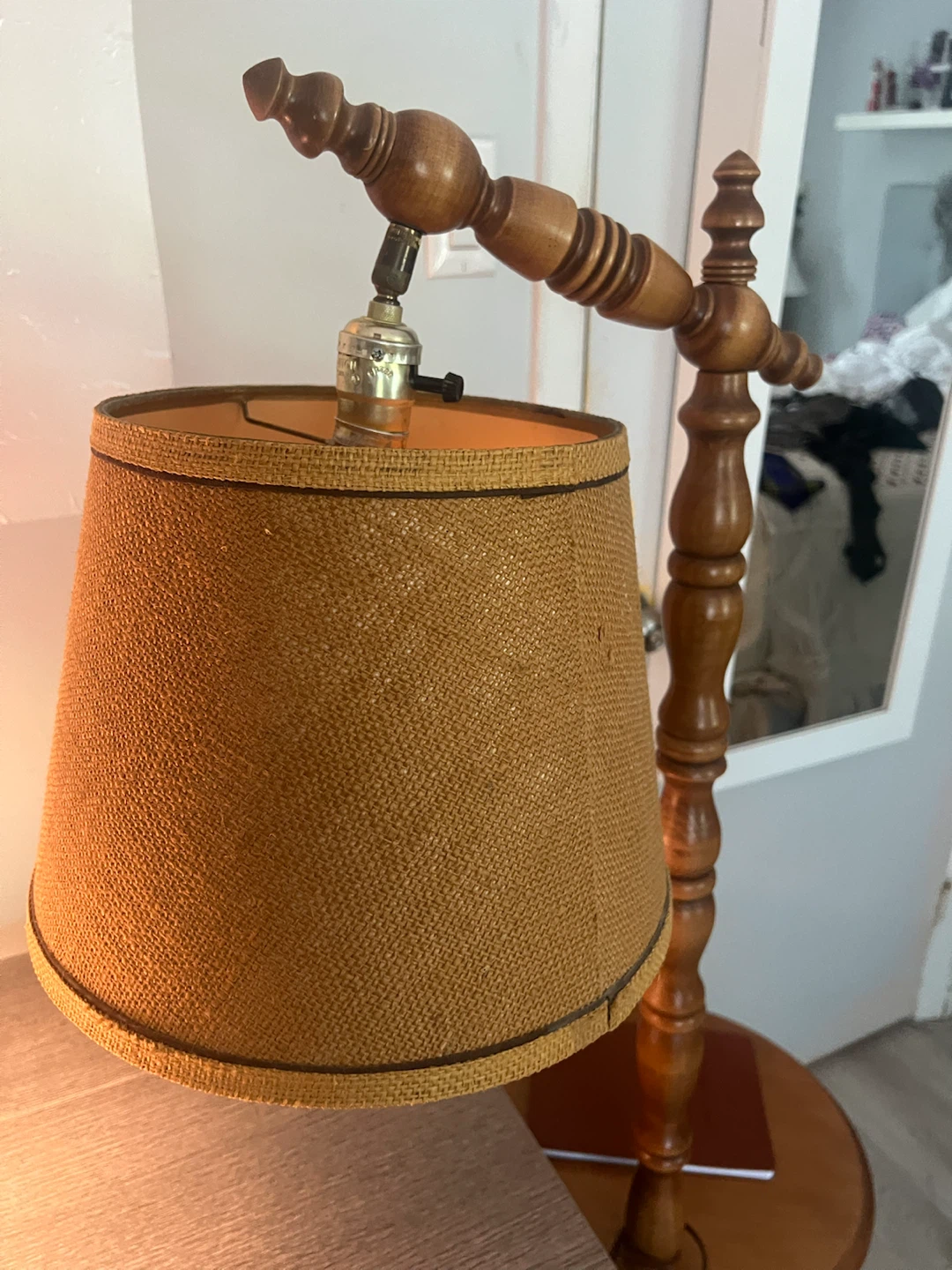 Vintage Wooden Floor Lamp with Table - photo 4