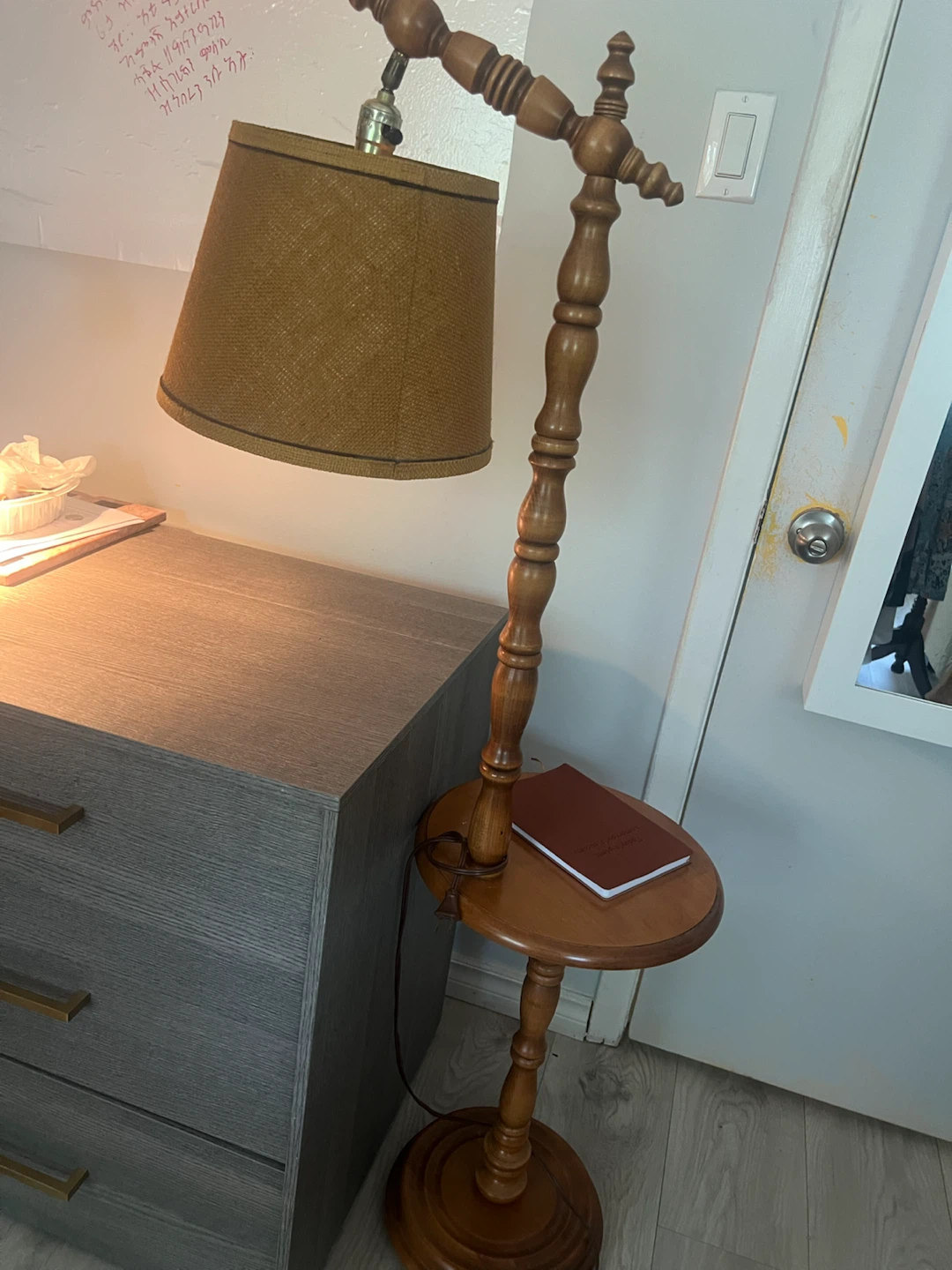 Vintage Wooden Floor Lamp with Table - photo 5