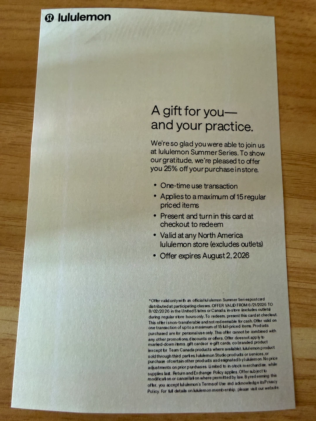 Lululemon 25% Off In-Store Coupon