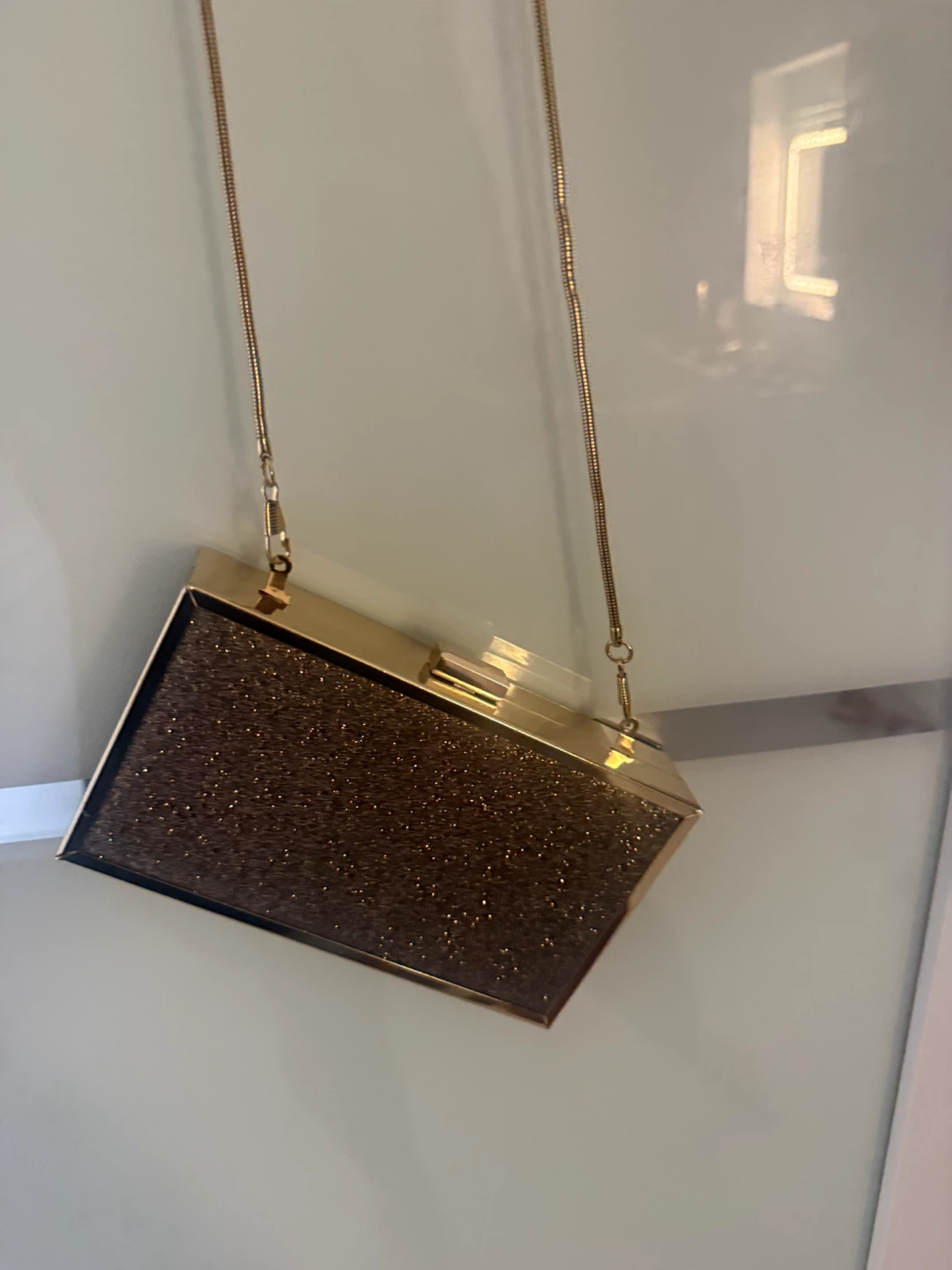 Gold Glitter Clutch Purse with Chain Strap