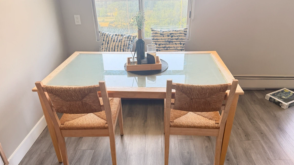 Wooden Dining Table with Glass Top