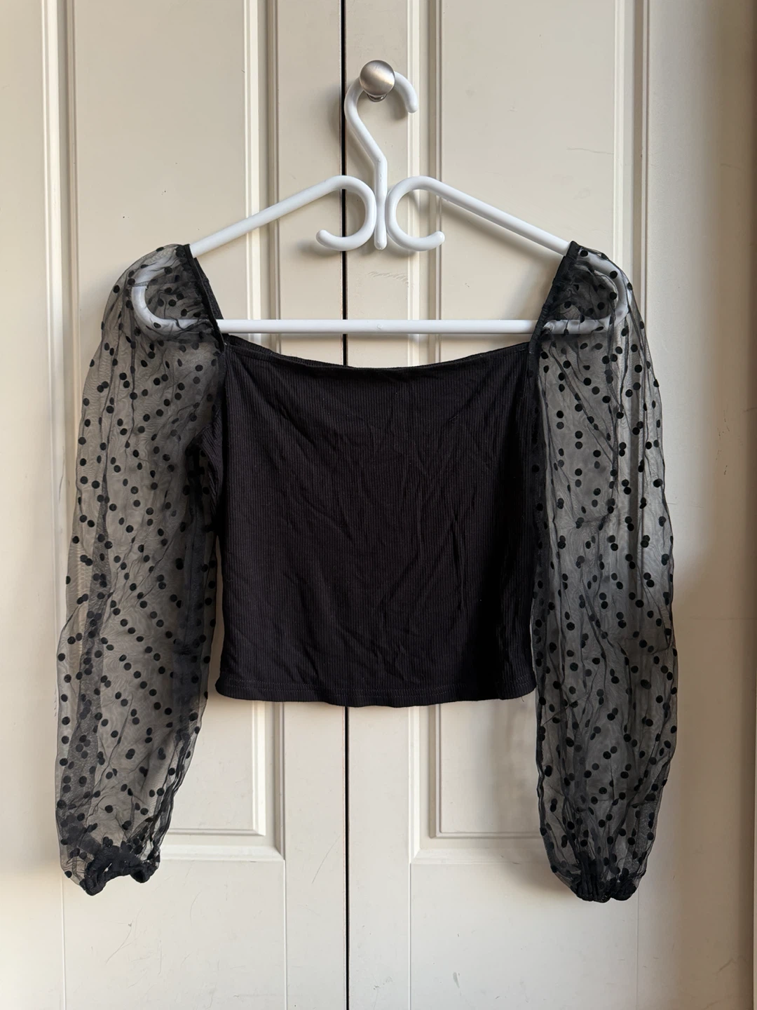 Black Mesh Polka Dot Sleeve Top