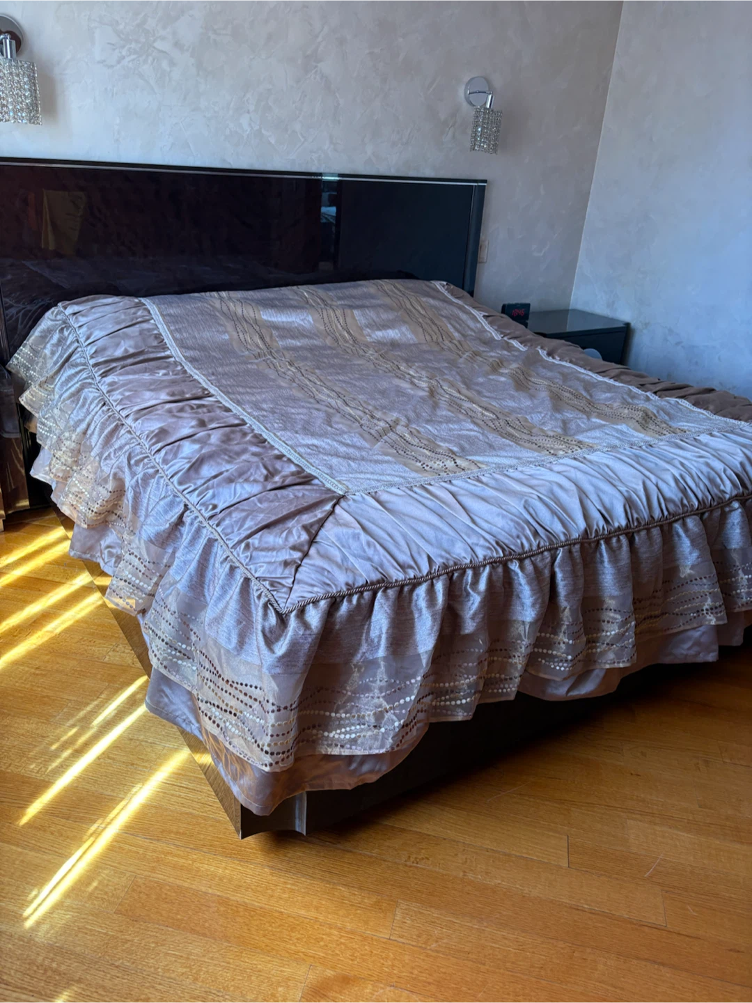 King Size Bed Cover with Lace Trim