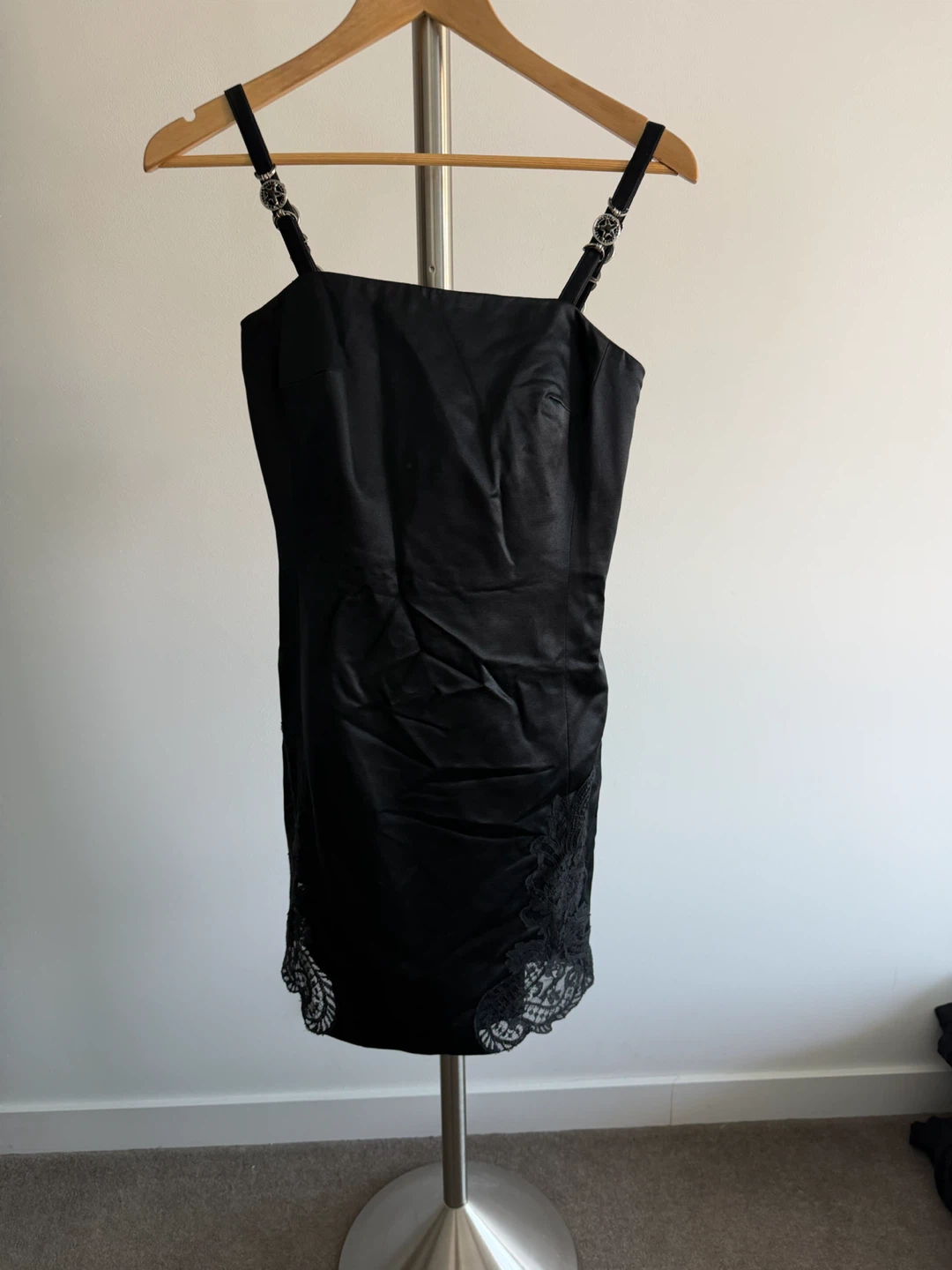 Istante Versace Black Lace Trim Slip Dress