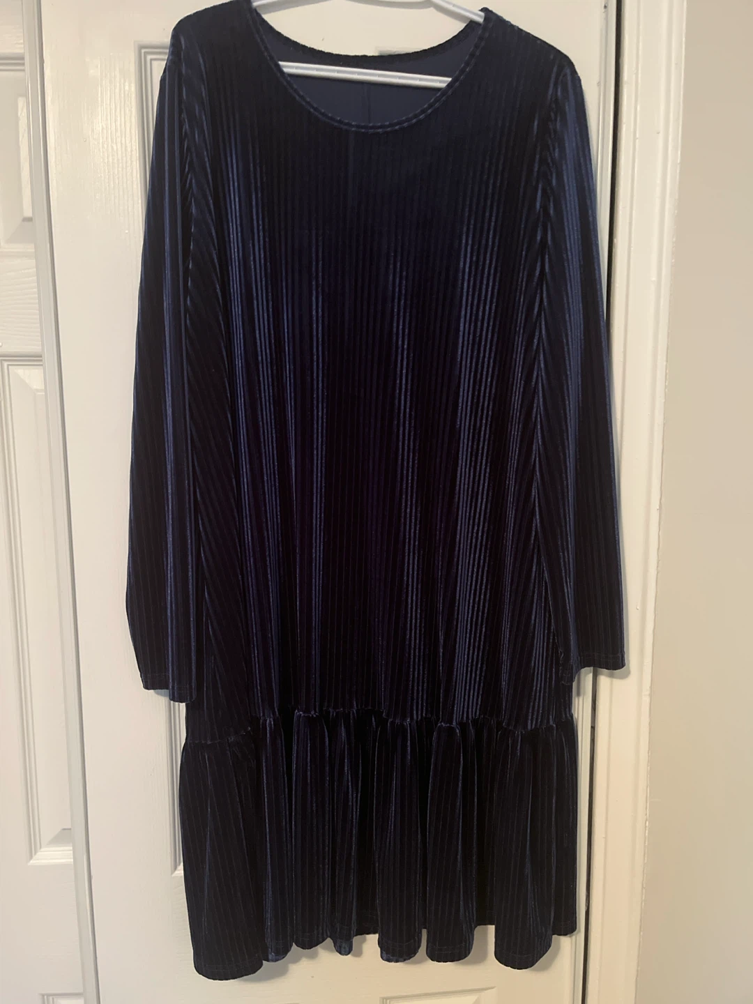 Navy Velvet Dress with Ruffles - Size XXL