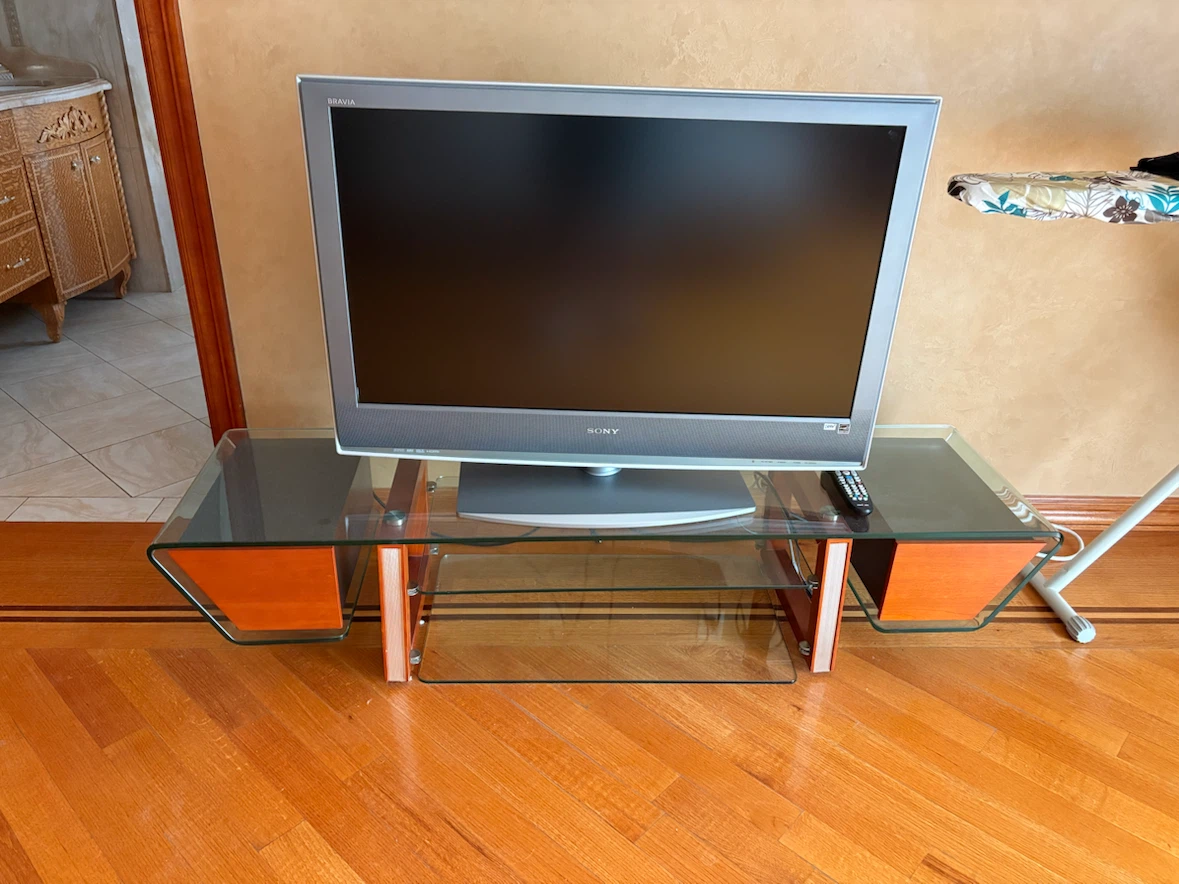 17" Glass TV Stand with Wood Accents