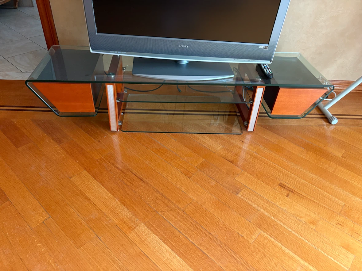 17" Glass TV Stand with Wood Accents - photo 2