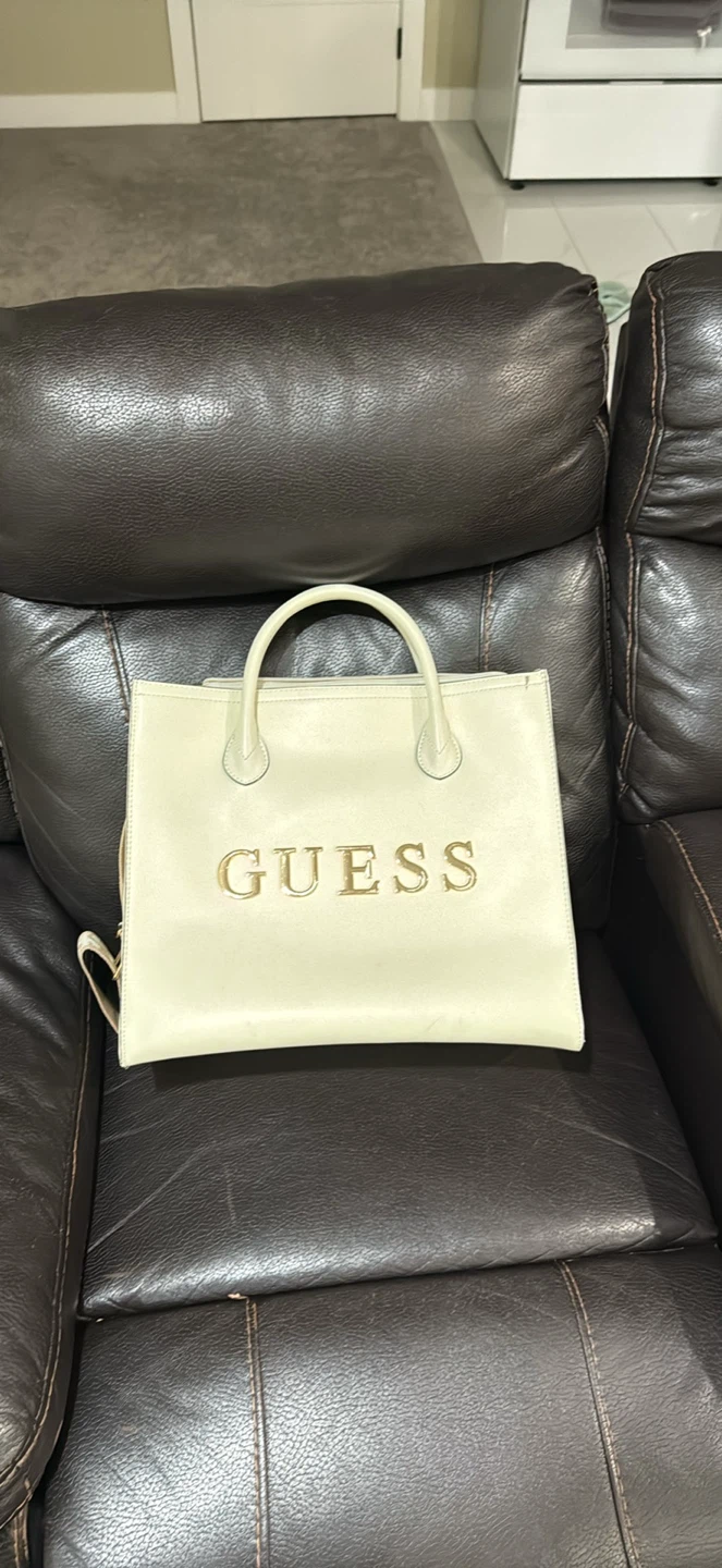 White Guess Tote Bag with Shoulder Strap