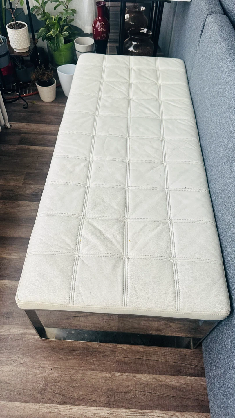 White Tufted Upholstered Bench with Chrome Base