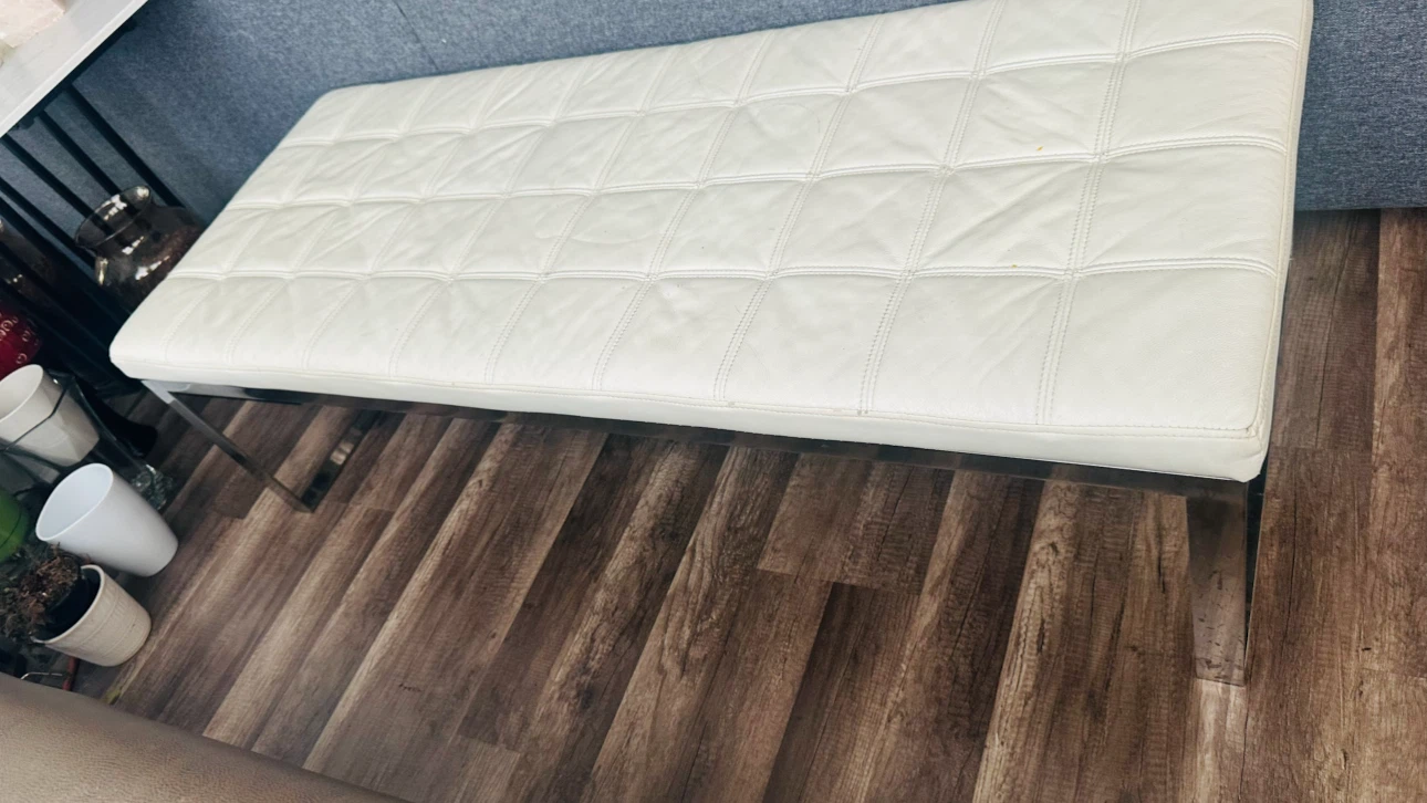 White Tufted Upholstered Bench with Chrome Base - photo 2