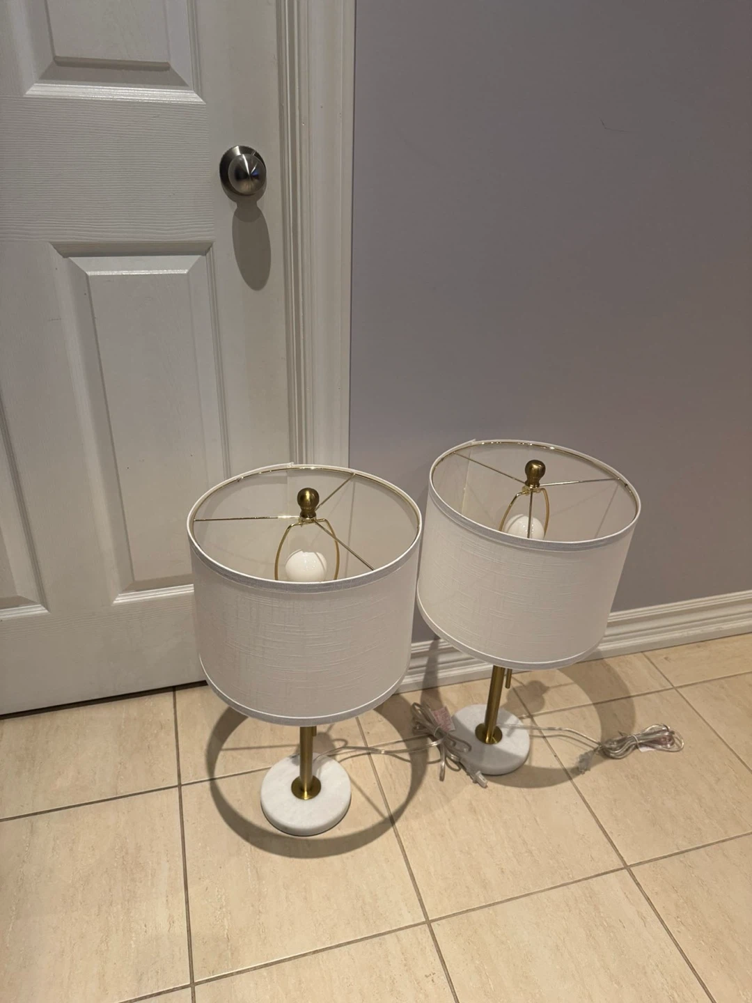 Set of 2 White Table Lamps with Marble Base - photo 2