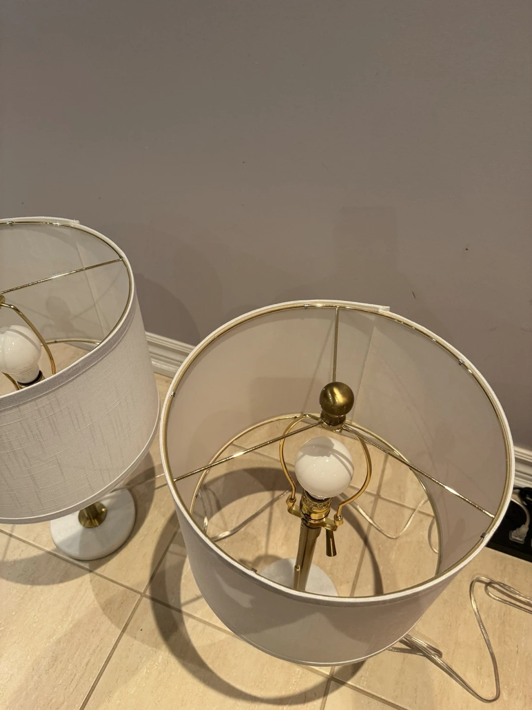 Set of 2 White Table Lamps with Marble Base - photo 3