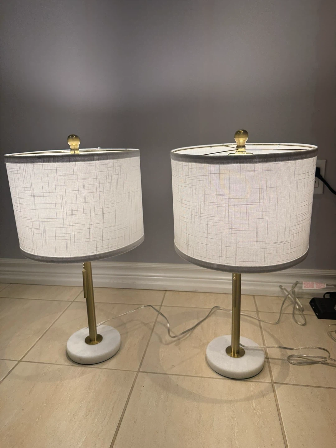 Set of 2 White Table Lamps with Marble Base - photo 4