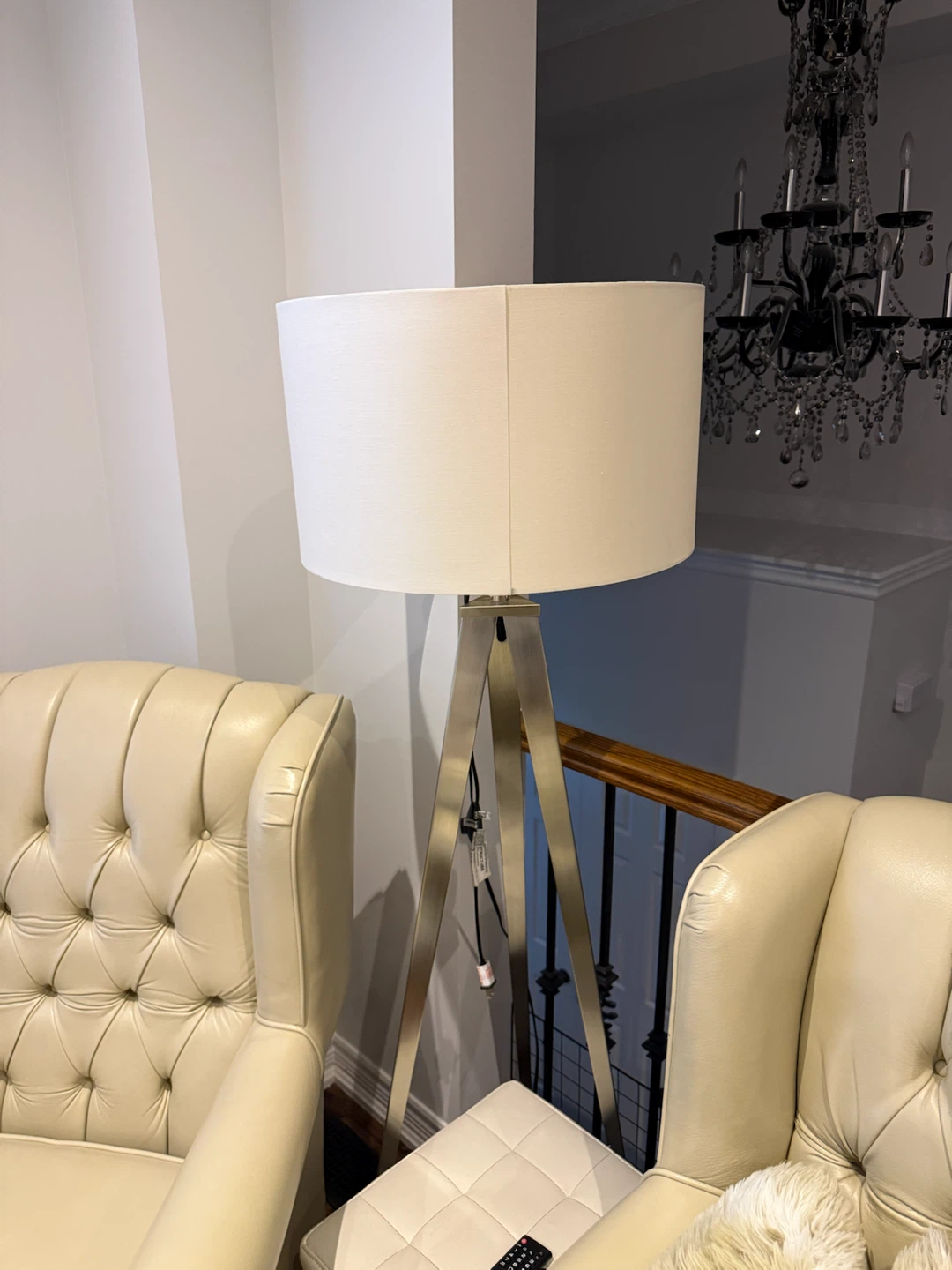 Tripod Floor Lamp with White Drum Shade