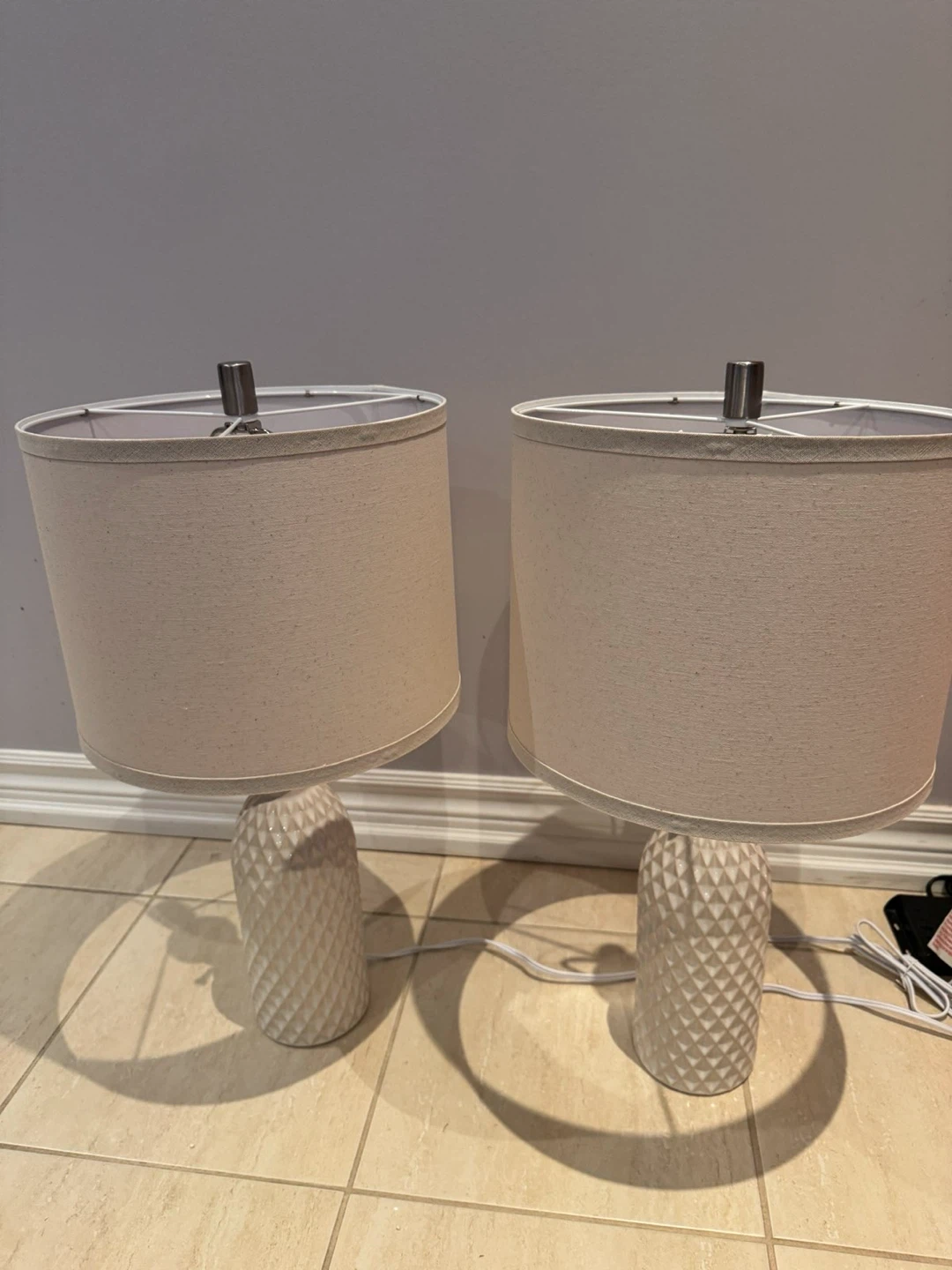 Set of 2 Cream Textured Table Lamps