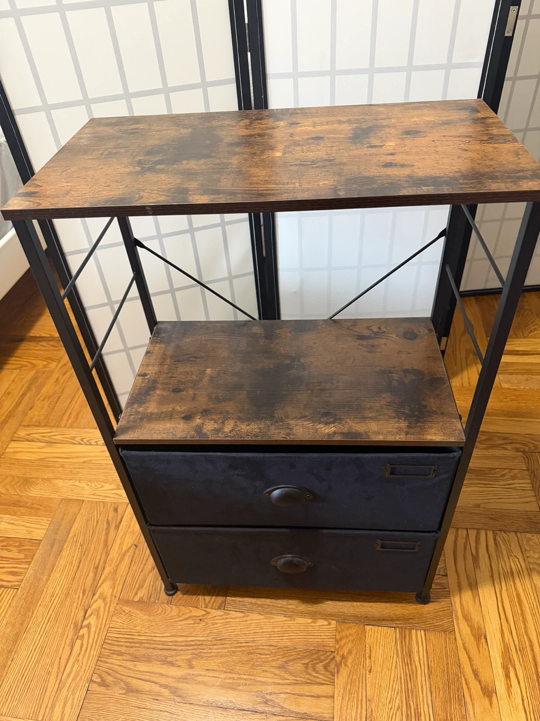 Rustic Wood Storage Shelf with 2 Drawers