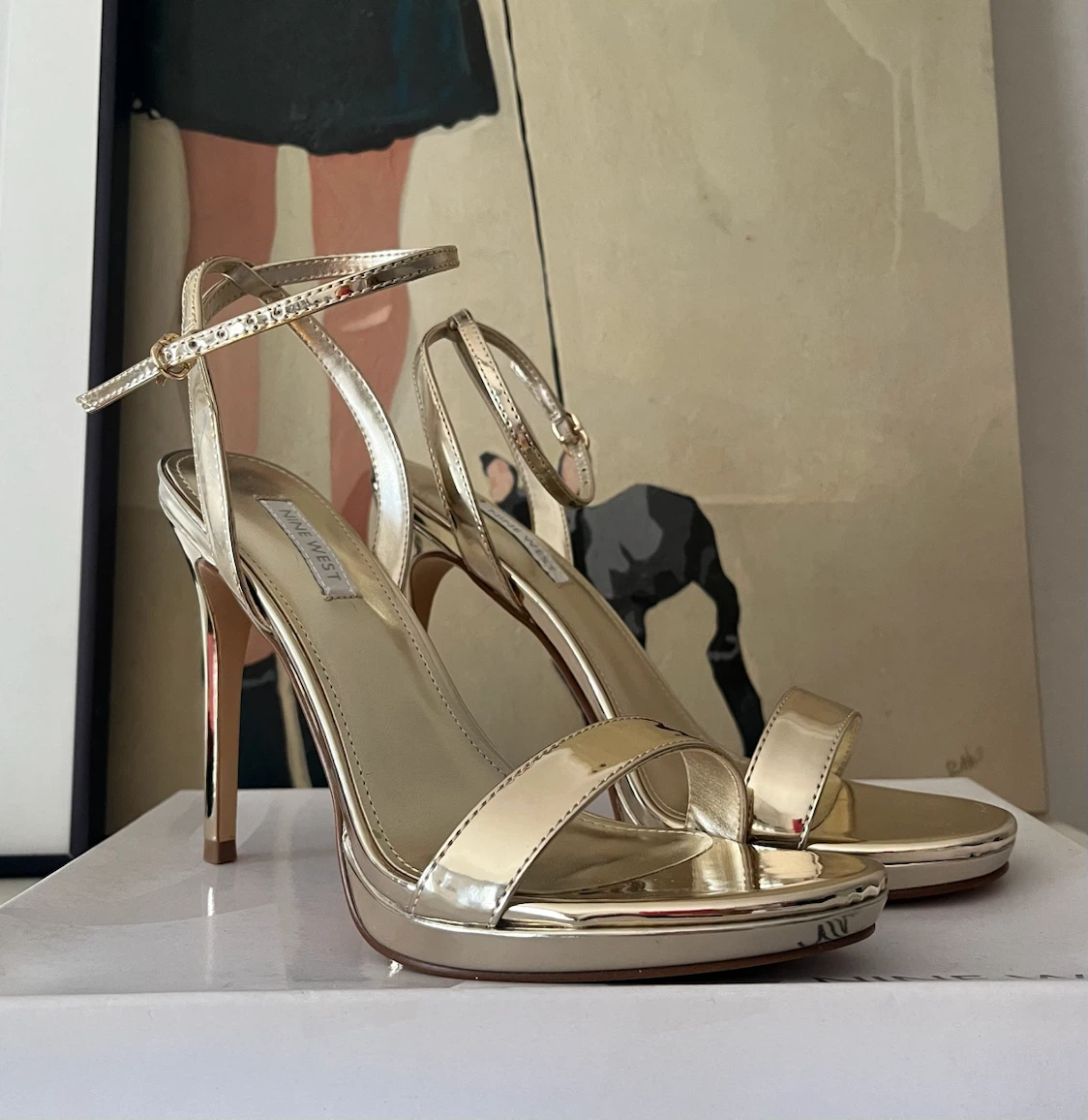 Nine West Women's Gold Strappy Heeled Sandals - 8M
