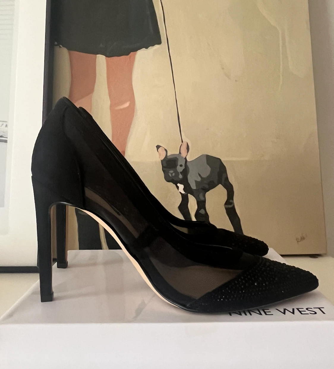 Nine West Black Mesh Embellished Heels 8M