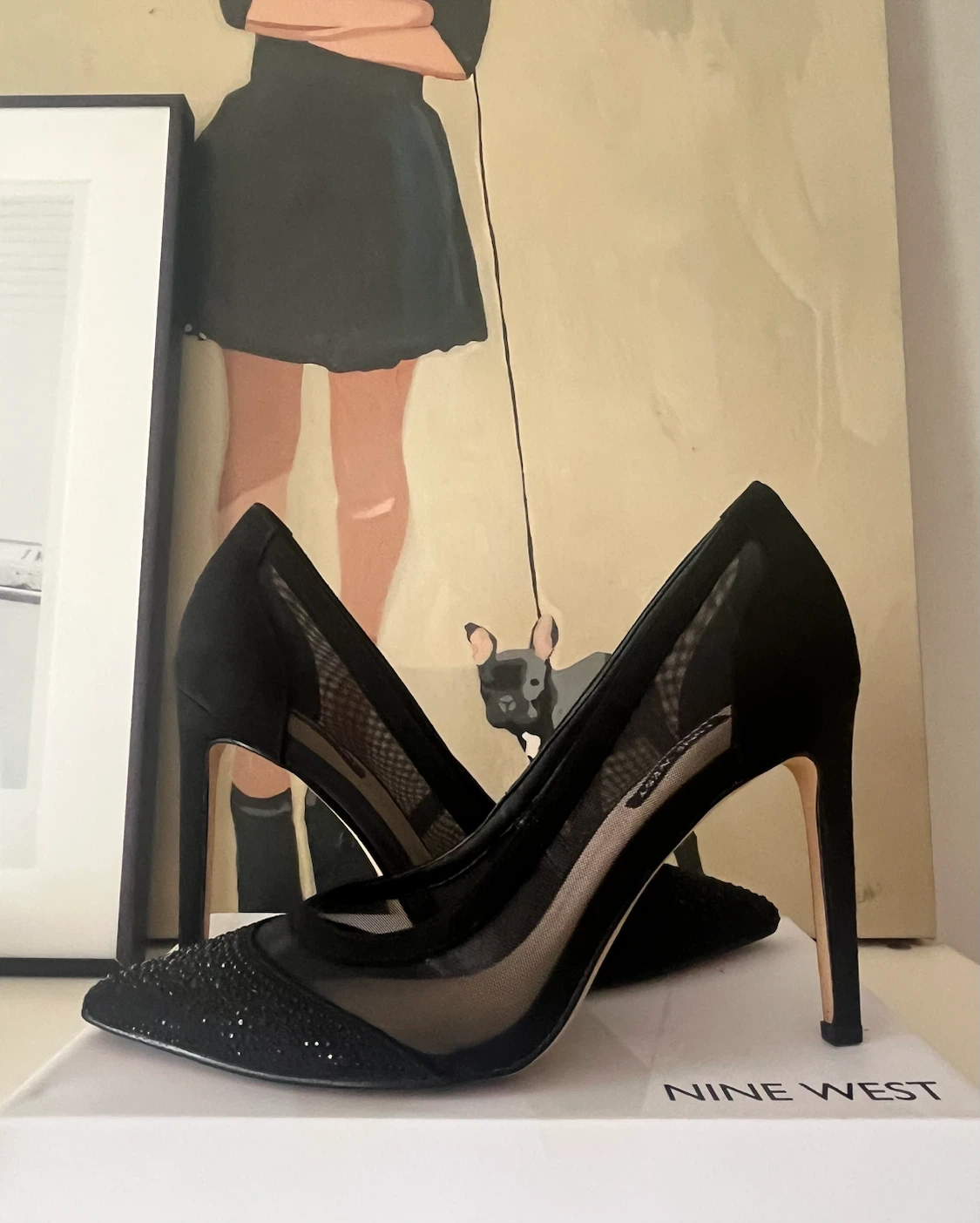 Nine West Black Mesh Embellished Heels 8M - photo 2