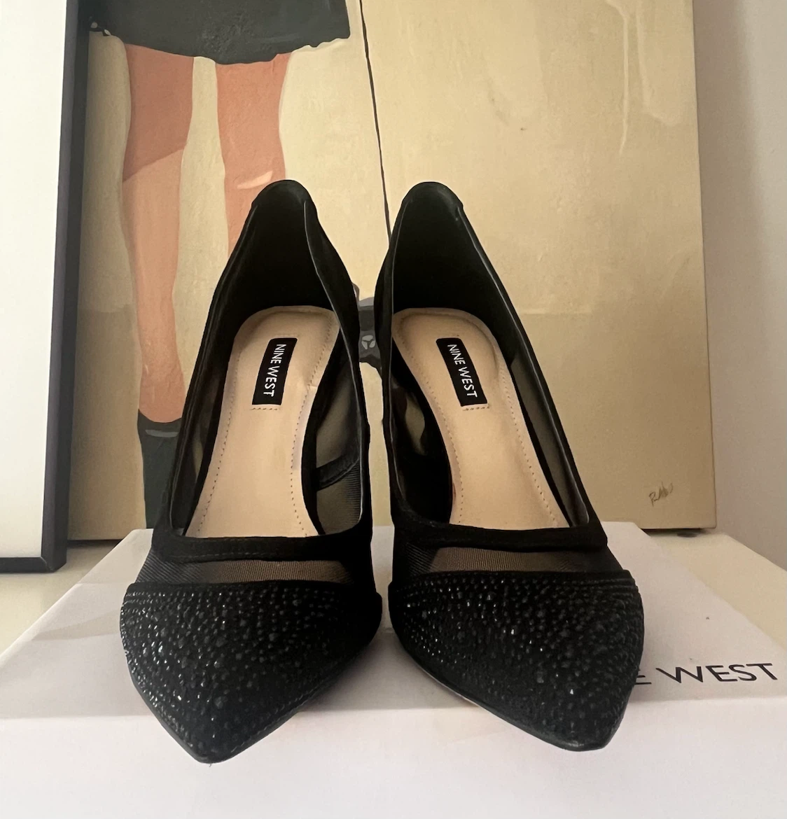 Nine West Black Mesh Embellished Heels 8M - photo 3