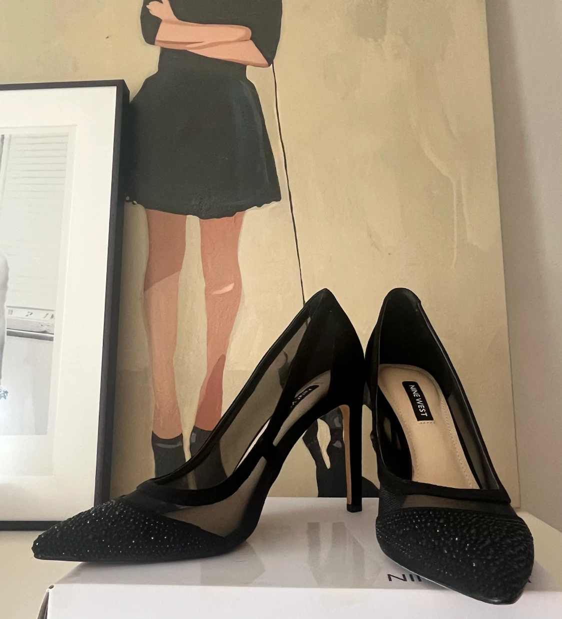 Nine West Black Mesh Embellished Heels 8M - photo 4
