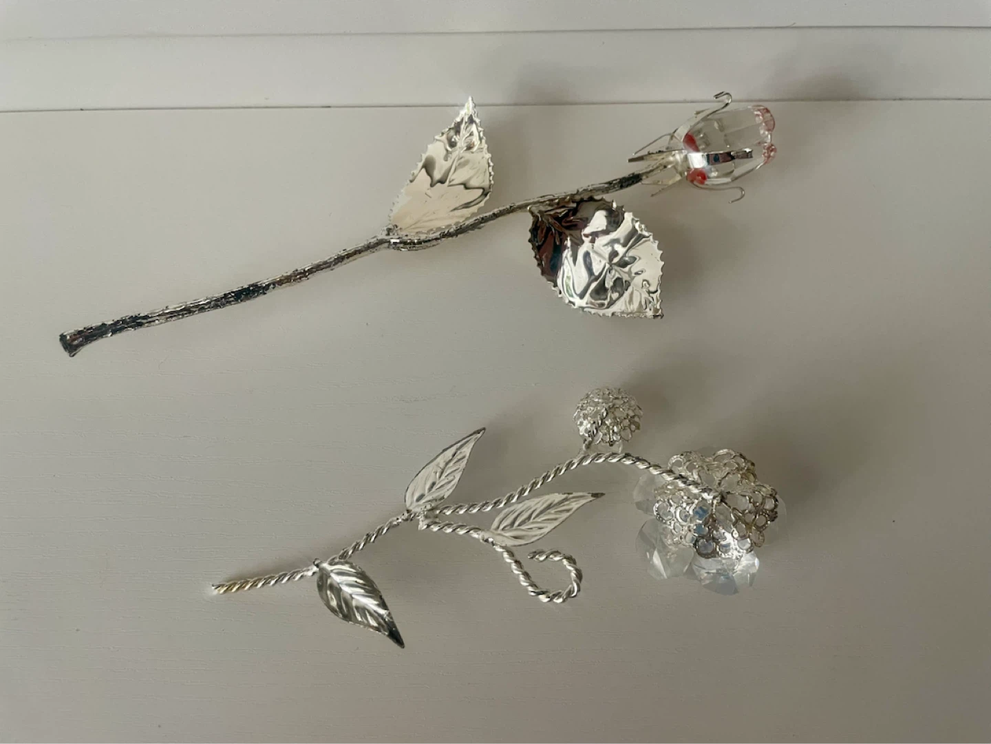 Vintage Crystal Flower Sculptures (Pair) - photo 3