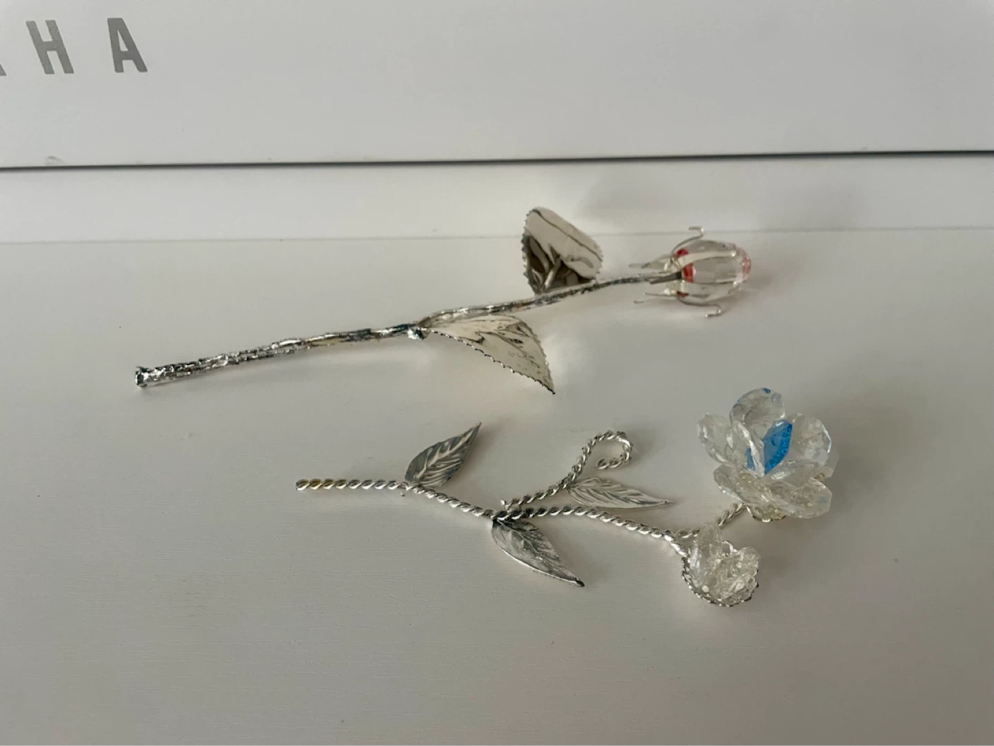 Vintage Crystal Flower Sculptures (Pair)