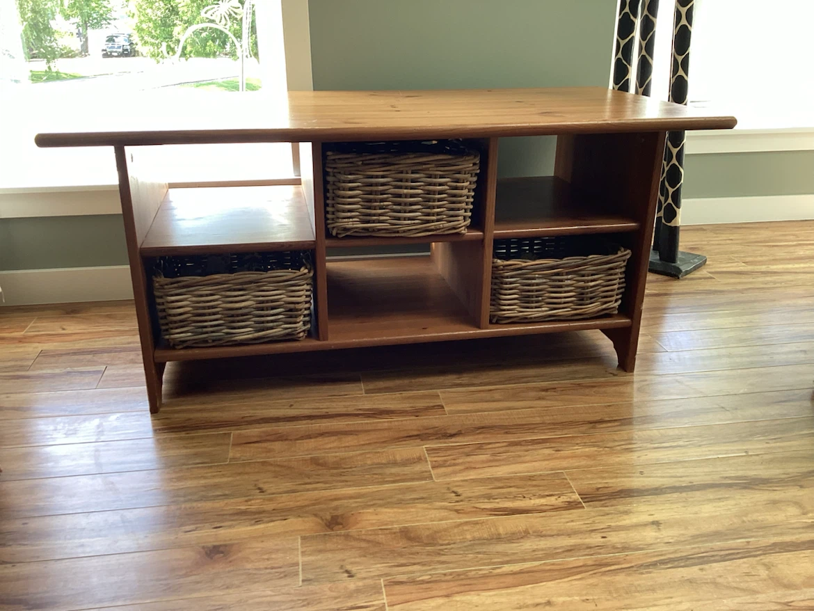 IKEA solid Bamboo coffee table with baskets